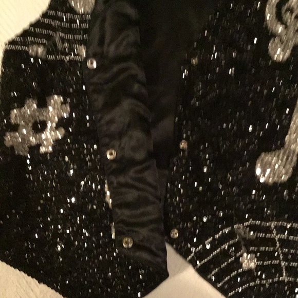 Sequin Vest musical performance stage wear full glitter music beads black silver - Picture 4 of 16